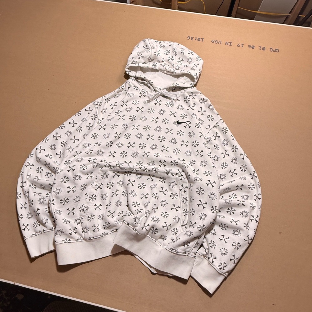 Nike Pullover ACG Style Hoodie XXL White Excellent All Over Print Sun Cross